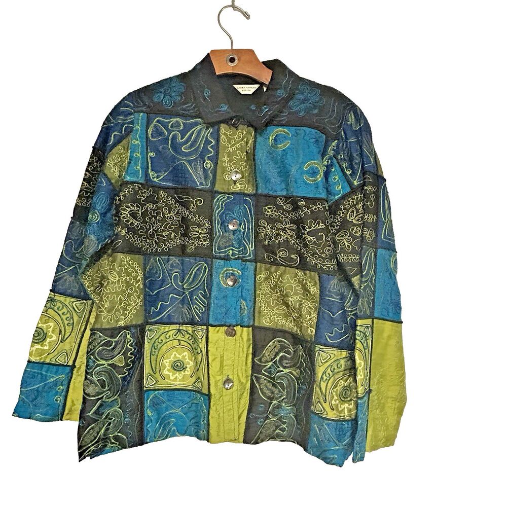 VTG Laura Ashley Petite PM 100% Silk Jacket Floral Embroidered Patchwork Boho